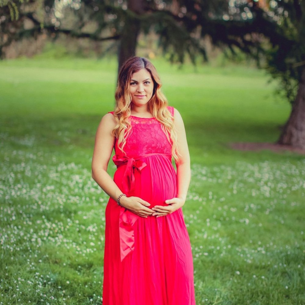 Maternity Dress *NWT*  Maxi Dress With Red Lace & Sash  Soft Fabric